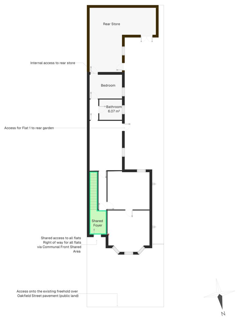 Flat 1 today: two bedrooms and a rear store